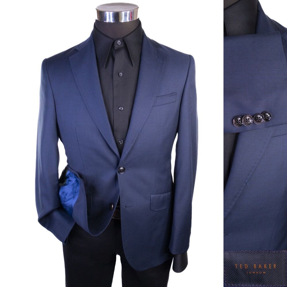 Ted Baker LONDON JONES CT 36S Navy Blue 100% Wool Blazer Jacket Made In Canada